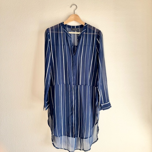 ASTR Sheer Button Up Long Sleeve Dress, XS - Picture 1 of 6